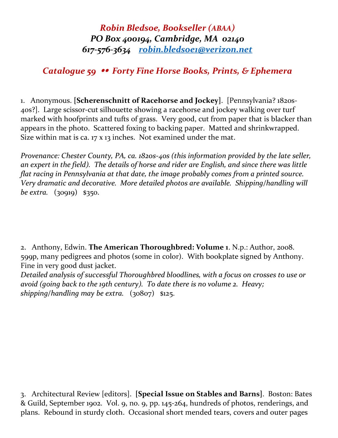 Catalogue 59: FORTY FINE HORSE BOOKS, PRINTS, & EPHEMERA (2022)
