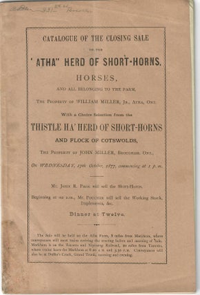 Item #15171 Catalogue of the Closing Sale of the "Atha" Herd of Short-Horns, Horses;...