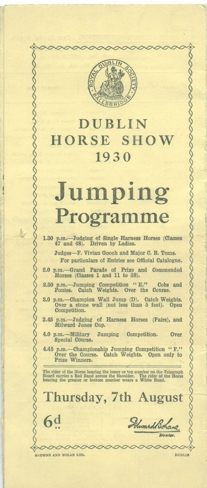Item #15391 Jumping Programme: Dublin Horse Show 1930 [with use of Marconiphone public address system]. Dublin Horse Show.