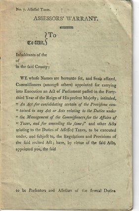 Item #16500 Assessors' Warrant [taxes on carriage horses and vehicles, 1814]. Great Britain....
