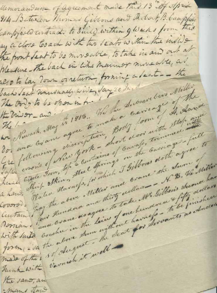 Item #16938 Two Early 19th-Century Manuscript Orders for Carriages, Newark, NJ. Thomas Gibbons, buyer of coaches.