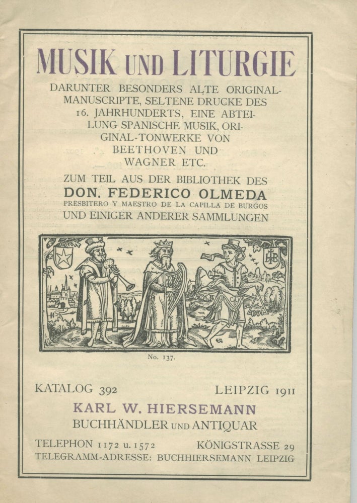 Item #26439 Katalog 392: Musik und Liturgie. Karl W. Hiersemann, bookseller.