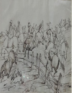 Item #26558 [Three Original Pen-and-Ink Drawings of Coaching and Hunting]. Anonymous.