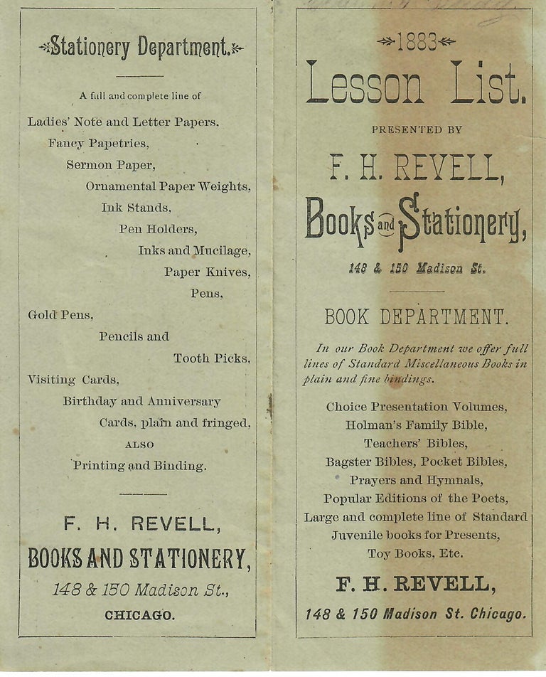Item #30049 1883 Lesson List. Books and Stationery F H. Revell.