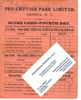 Item #30183 Score Card [harness and flat racing]. Geneva Pre-Emption Park, NY