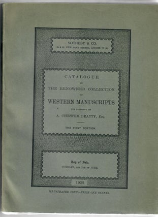 Item #30260 Catalogue of the Renowned Collection of Western Manuscripts, the Property of A....