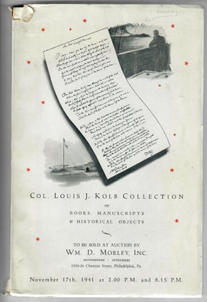 Item #30354 Col. Louis J. Kolb Collection of Books, Manuscripts & Historical Objects [cover...
