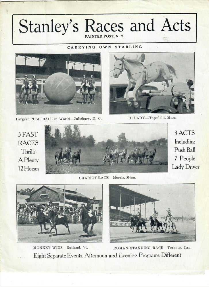 Item #30370 Stanley's Races and Acts; Carrying Own Stabling -- Eight Separate Acts. Frank Stanley.