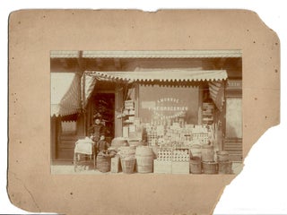 Item #30402 [Photograph of A. Monroe, Fine Groceries, Fruits & Produce, ca. 1900]. Instantaneous...