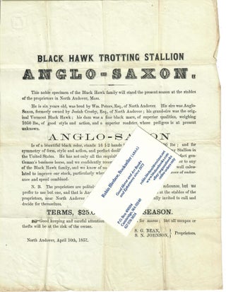 Item #30496 Black Hawk Trotting Stallion Anglo-Saxon [broadside]. No named author