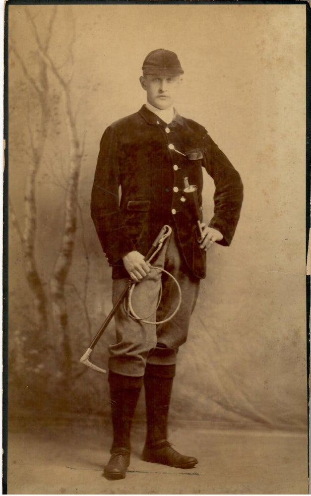 Item #30521 [Large Studio Portrait of a Huntsman in Hunting Kit]. Henry Van der Weyde, photographer.