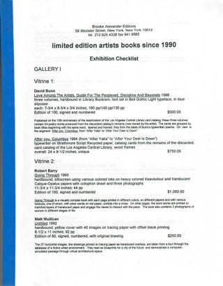 Item #30789 Limited Edition Artists Books since 1990; Exhibition Checklist. Brooke Alexander...