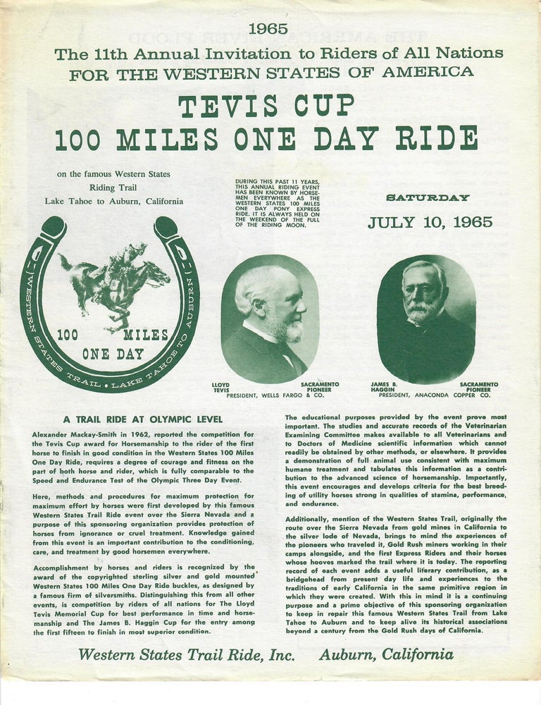 Item #30842 Tevis Cup 100 Miles One Day Ride: Invitation to Participate in the July 10, 1965, Ride. No named author.