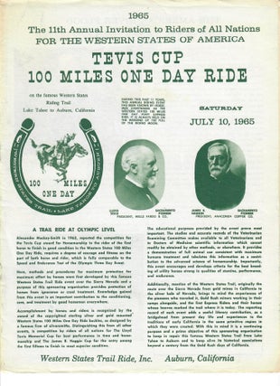 Item #30842 Tevis Cup 100 Miles One Day Ride: Invitation to Participate in the July 10, 1965,...