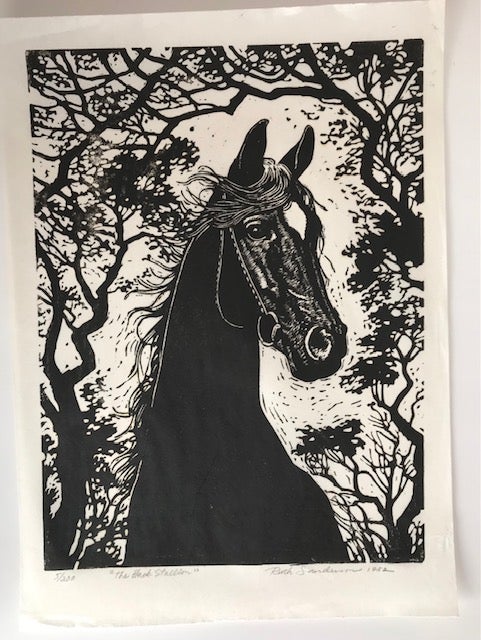 Item #30848 The Black Stallion [original woodcut]. Ruth Sanderson, artist.