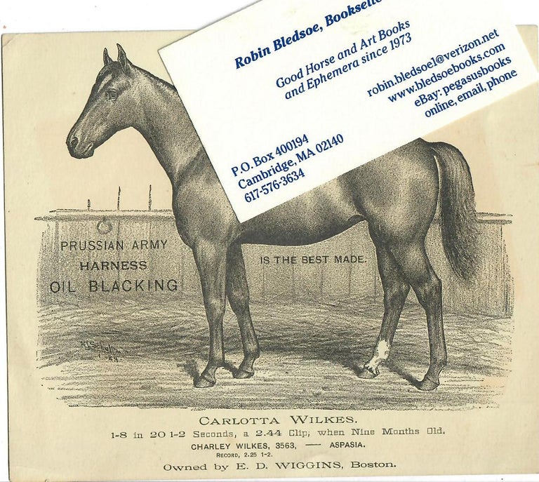 Item #30995 Carlotta Wilkes -- Prussian Army Harness Oil Blacking [trade card]. Schultz, artist.