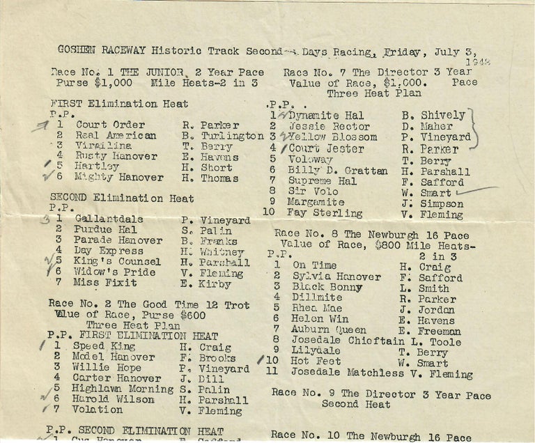 Item #31000 [Program--July 3, 1948]. Goshen Raceway.