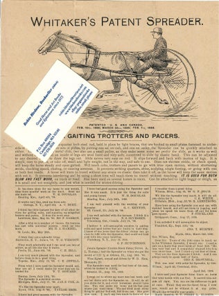Item #31002 Whitaker's Patent Spreader for Gaiting Trotters and Pacers. J. H. Whitaker