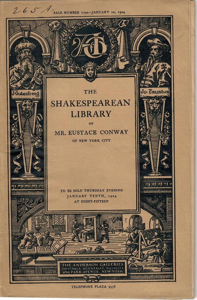 Item #31013 Sale 1792: The Shakespearean Library of Mr. Eustace Conway of New York City. Anderson Galleries, Mitchell Kennerley.