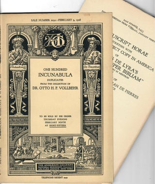 Item #31015 Sale 2230: One Hundred Incunabula; Duplicates from the Collection of Dr. Otto H.F....