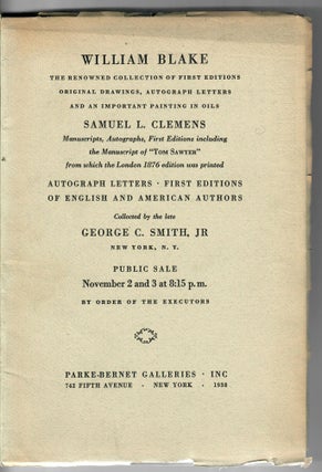 Item #31043 Sale 59: William Blake . . . Samuel L. Clemens; The Renowed Collection of First...