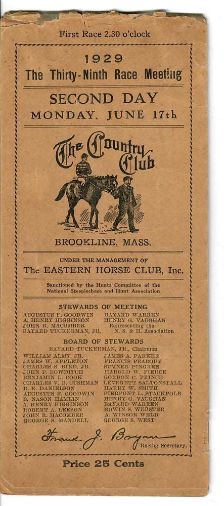 Item #31156 [Steeplechase and Hunt Race Program, June 17, 1929]. Brookline The Country Club, MA.