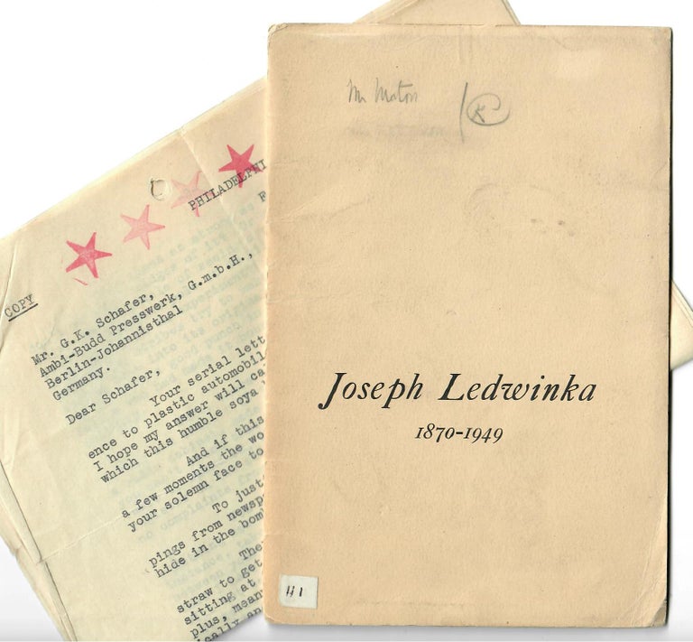 Item #31180 Joseph Ledwinka 1870-1949 + letter laid in. No named author.