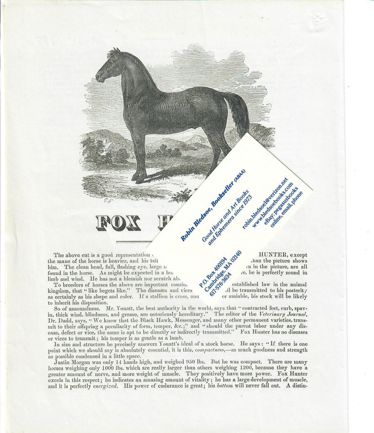 Item #31191 Fox Hunter; "The above cut is a good representation of the Black Hawk Stallion, called Fox Hunter . . ." E. Darwin Griswold.