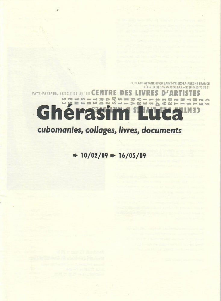 Item #31359 Gherasim Luca; Cubomanies, Collages, Livres, Documents. Didier Mathieu.