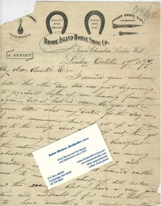 Item #31410 Letter about working at a horse shoe company. Unidentified correspondent