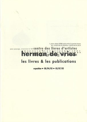 Item #31518 Herman de Vries; Les Livres & les Publications. Didier Mathieu