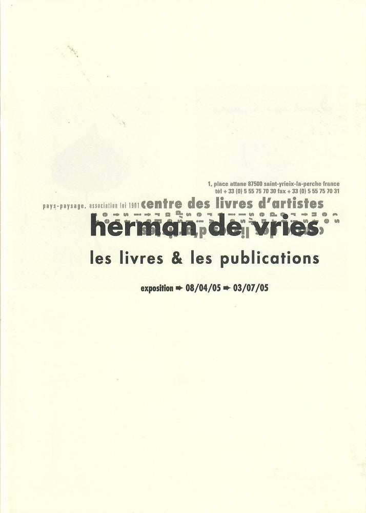 Item #31518 Herman de Vries; Les Livres & les Publications. Didier Mathieu.