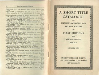 Item #31682 A Short-Title Catalogue of English, American, and French Writers in First Editions...