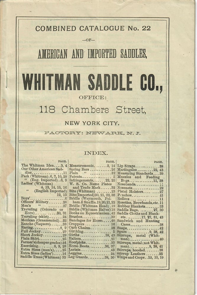 Item #31747 Combined Catalogue No. 22 of American and Imported Saddles. Whitman Saddle Co.