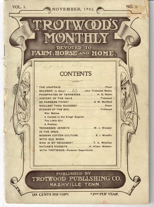 Item #31848 Trotwood's Monthly: November 1905; Devoted to Farm, Horse and Home. John Trotwood...