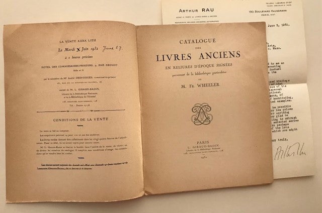 Item #31857 Catalogue des livres anciens en reliures d'epoque signees; provenant de la bibliotheque particuliere de M. Fr. Wheeler. L. Giraud-Badin, firm.