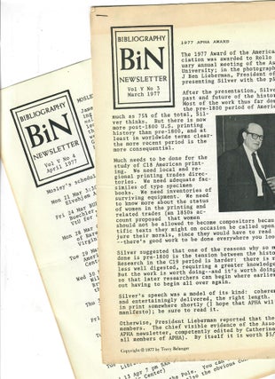 Bibliography Newsletter [BiN]: 2 assorted issues. Terry Belanger, ed.