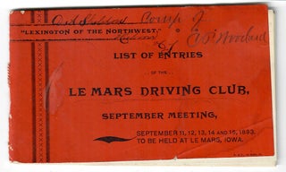 Item #31971 List of Entries of the Le Mars Driving Club, September Meeting . . . 1893. Le Mars...