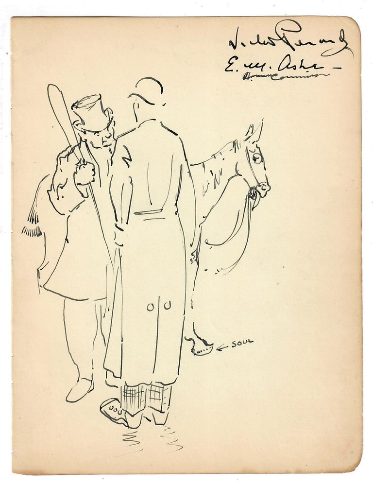 Item #32039 Ink Sketch of Two Men in Front of a Horse. Artist uncertain.