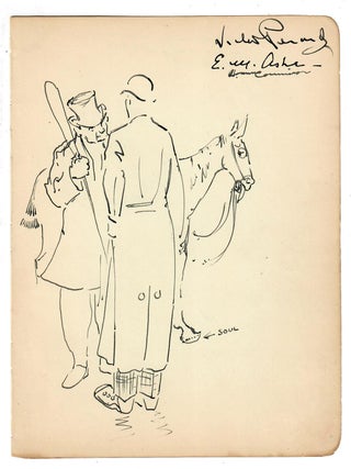 Item #32039 Ink Sketch of Two Men in Front of a Horse. Artist uncertain