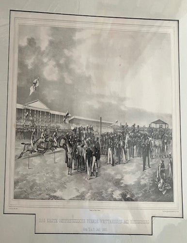 Item #32041 Das erste ostpreussische Pferde Wettrennen bei Konigsberg den 2.u 3. Juli 1835 [The First East Prussian Horse Races at Konigsberg, July 2-3, 1835]. J. Bils, artist and lithographer.