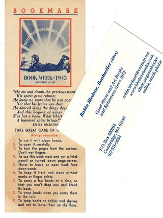 Item #32118 [Bookmark for Book Week 1943]. No stated author + Emily Dickinson