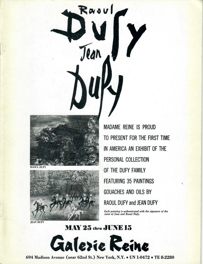 Item #32170 Raoul Dufy, Jean Dufy. Galerie Reine.