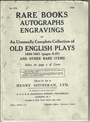 Item #32535 Catalogue 874: Rare Books Autographs Engravings; Also an Unusually Complete...