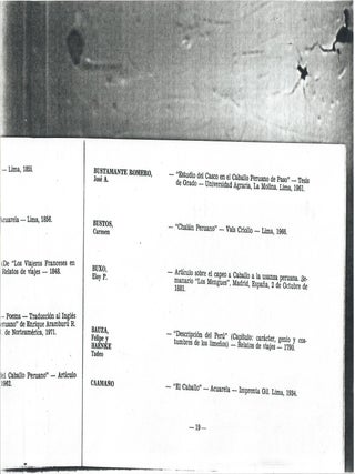 Recopilacion Bibliografica y Temas afines de Caballo Peruano de Paso [photocopy]