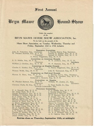 Item #32816 First Annual Bryn Mawr Hound Show. Bryn Mawr Horse Show Assocation