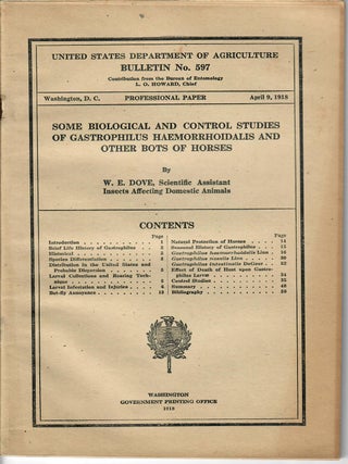 Item #32979 Some Biological and Control Studies of Gastrophilus Haemorrhoidalis and Other Bots of...